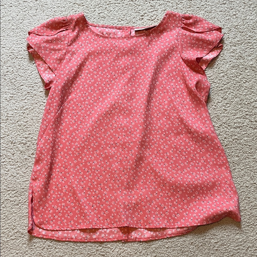 LOFT Coral Pink Floral Short Sleeve Blouse